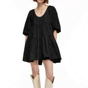 Wilfred | Aritzia Fantasy Taffeta dark green Puff Sleeve chiffon mini Dress S